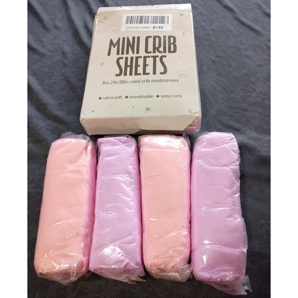 Magik & Kover Fitted Mini Crib Sheets 4-Pack 24x38 Microfiber 2 Pink & 2 Purple